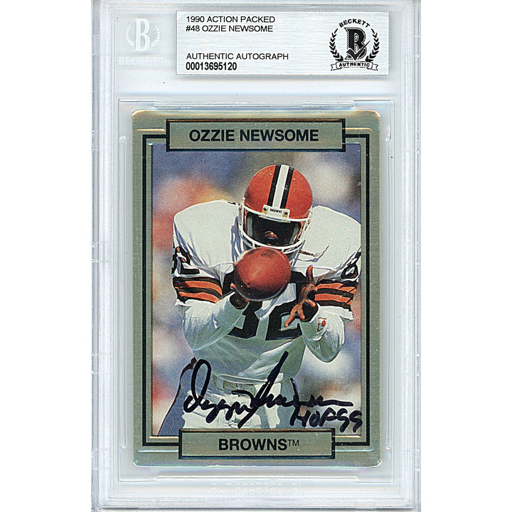 Ozzie Newsome Signed Cleveland Browns 1990 Action Packed Football Card Beckett Slab