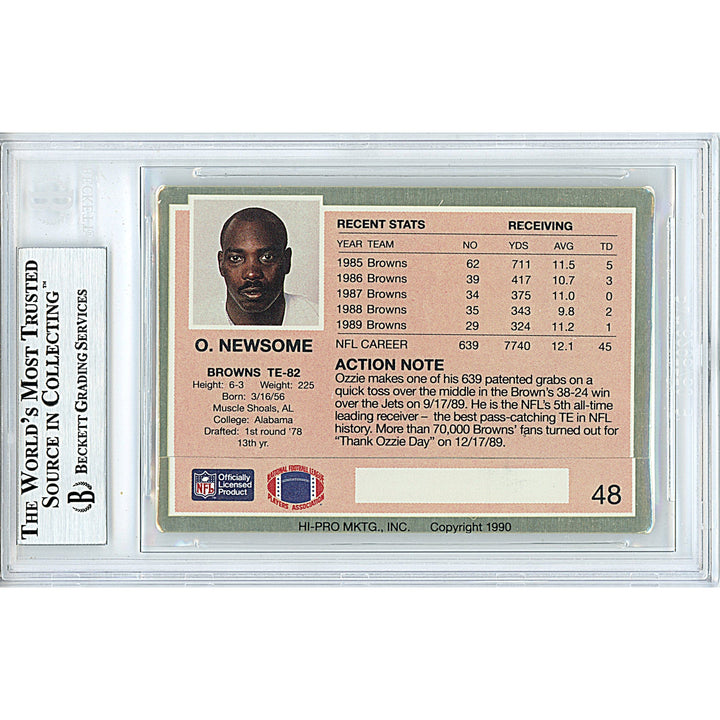 Ozzie Newsome Signed Cleveland Browns 1990 Action Packed Football Card Beckett Slab