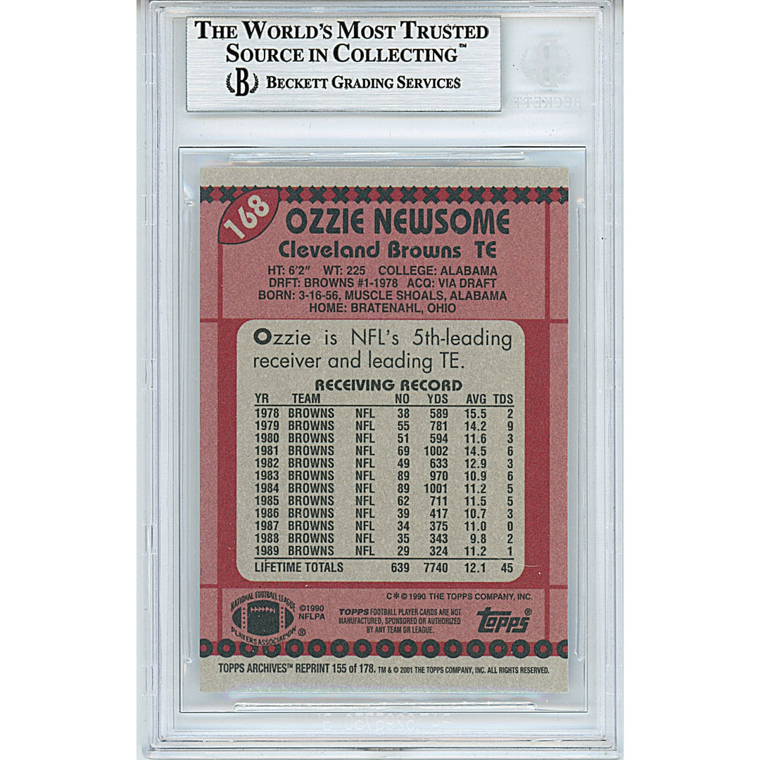 Ozzie Newsome Signed Cleveland Browns 2001 Topps Archives Football Card Beckett Slab