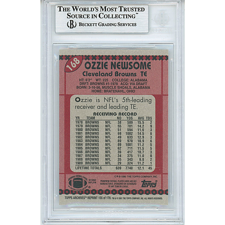 Ozzie Newsome Signed Cleveland Browns 2001 Topps Archives Football Card Beckett Slab