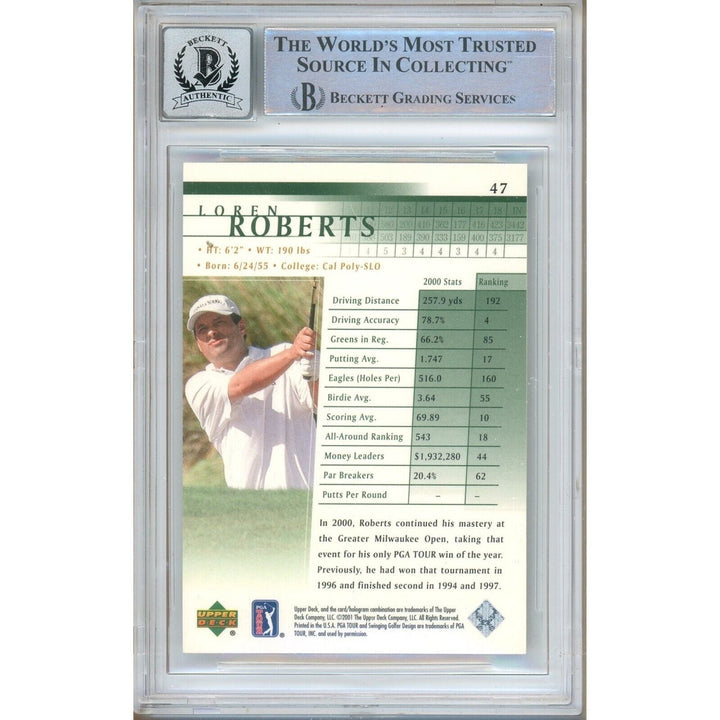 Loren Roberts Signed 2001 Upper Deck PGA Tour Golf Card BGS Auto-10 Graded Slab