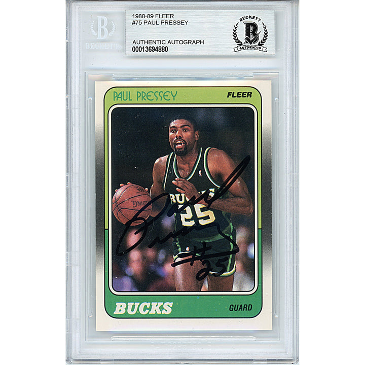 Paul Pressey Signed Milwaukee Bucks 1988-89 Fleer Basketball Card Beckett Auth Auto Slab