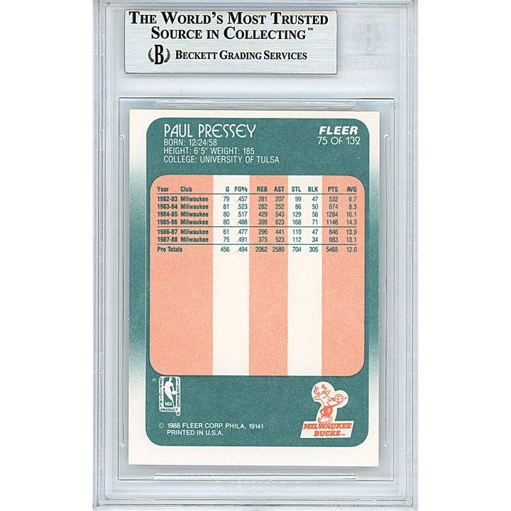 Paul Pressey Signed Milwaukee Bucks 1988-89 Fleer Basketball Card Beckett Auth Auto Slab