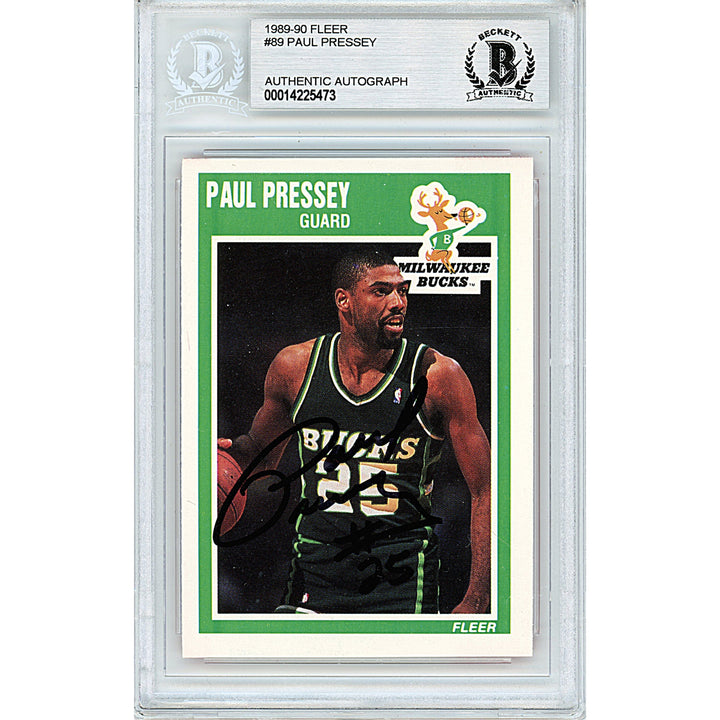 Paul Pressey Signed Milwaukee Bucks 1989-90 Fleer Basketball Card Beckett Auth Auto Slab