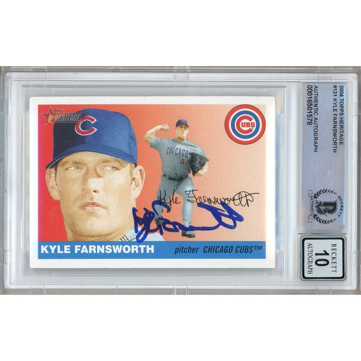 Kyle Farnsworth Chicago Cubs Signed 2004 Topps Heritage Card BGS Auto 10 Graded Slab