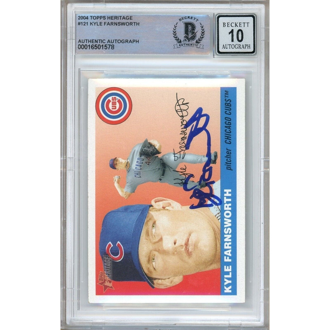 Kyle Farnsworth Chicago Cubs Signed 2004 Topps Heritage Card BGS Auto 10 Graded Slab