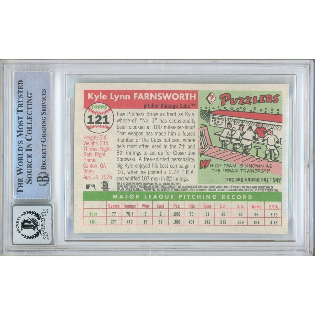 Kyle Farnsworth Chicago Cubs Signed 2004 Topps Heritage Card BGS Auto 10 Graded Slab