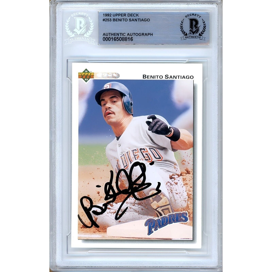 Benito Santiago San Diego Padres Signed 1992 Upper Deck Card Beckett Authentic Auto Slab