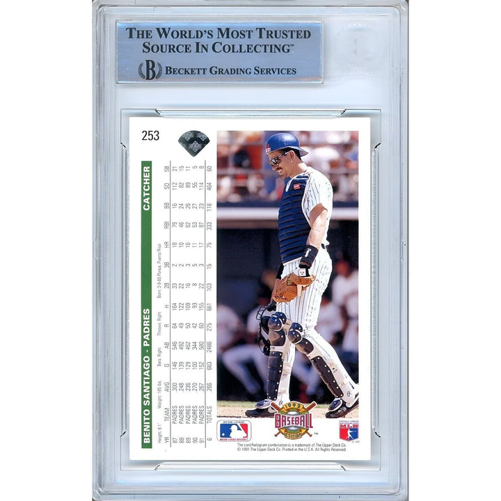 Benito Santiago San Diego Padres Signed 1992 Upper Deck Card Beckett Authentic Auto Slab