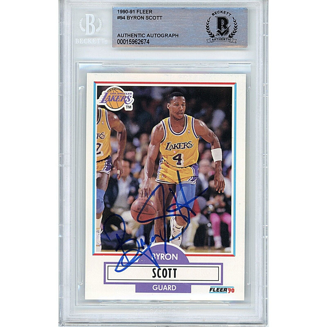 Byron Scott Los Angeles Lakers Signed 1990 Fleer Basketball Card Beckett Auth Auto Slab