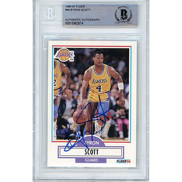 Byron Scott Los Angeles Lakers Signed 1990 Fleer Basketball Card Beckett Auth Auto Slab