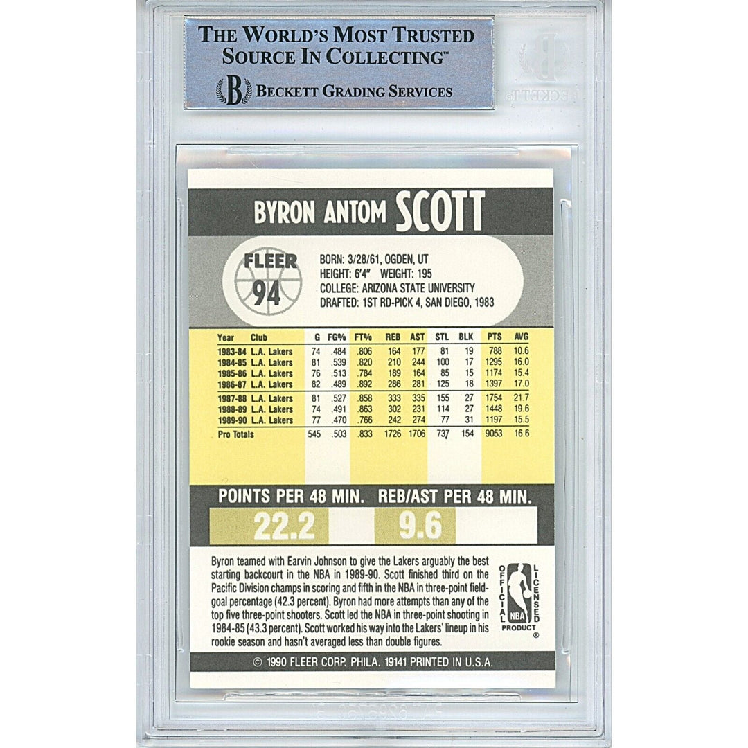 Byron Scott Los Angeles Lakers Signed 1990 Fleer Basketball Card Beckett Auth Auto Slab