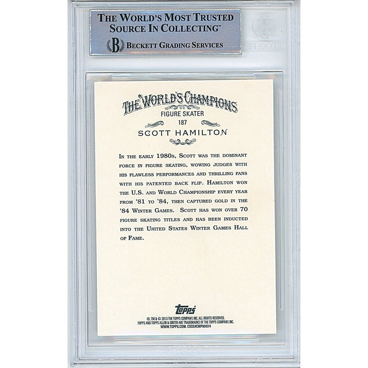 Olympics- Autographed- Scott Hamilton Team USA Signed 2013 Topps Allen and Ginter Trading Card Beckett Authentic Auto Slab Back
