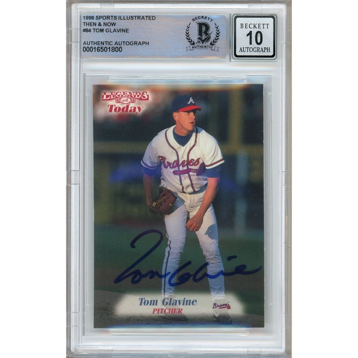 Baseballs- Autographed- Tom Glavine Atlanta Braves Signed 1998 Sports Illustrated Then and Now Trading Card Beckett Authentic BGS Auto-10 Graded Slab Front