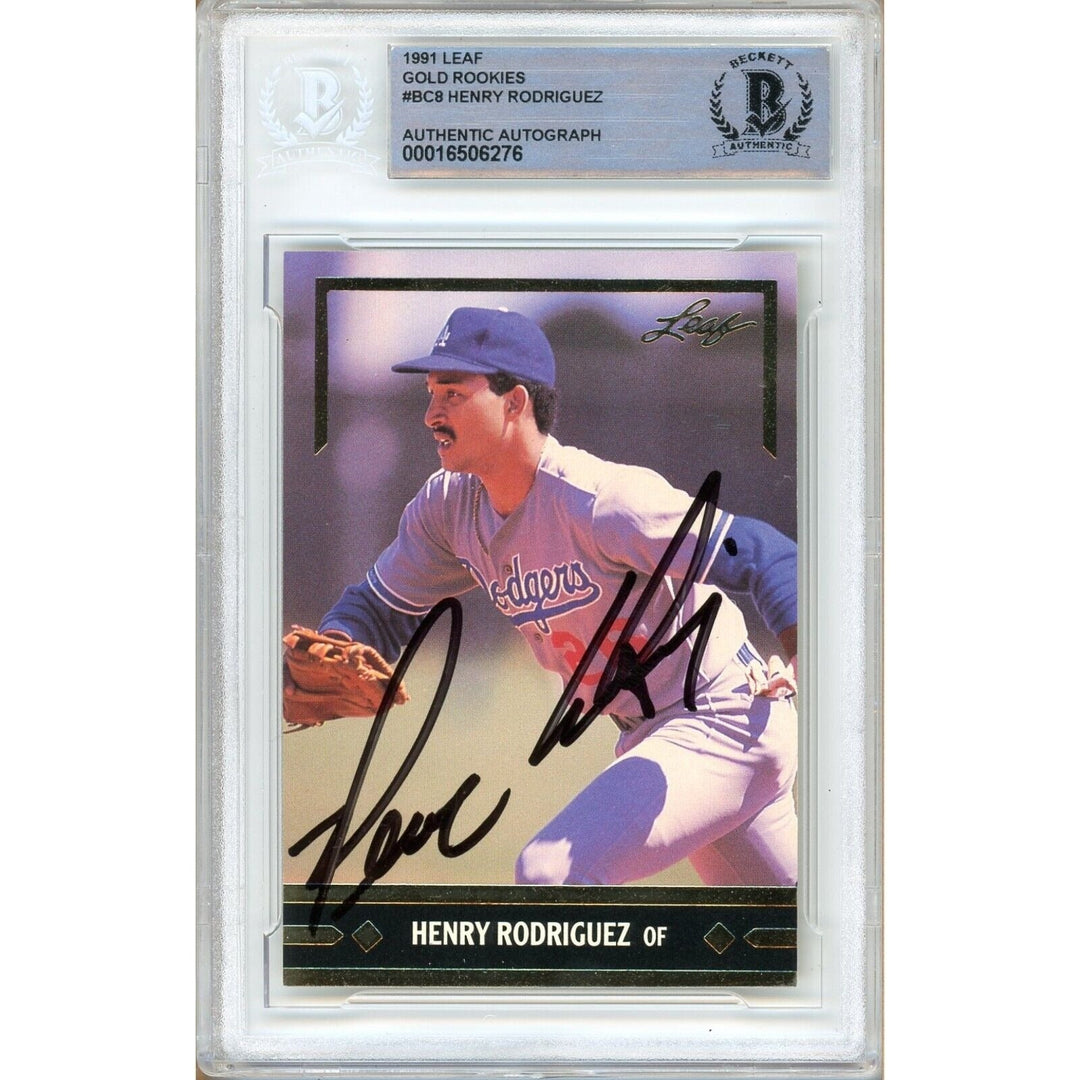 Henry Rodriguez Los Angeles Dodgers Signed 1991 Leaf Gold Rookies Card BAS Auth Auto