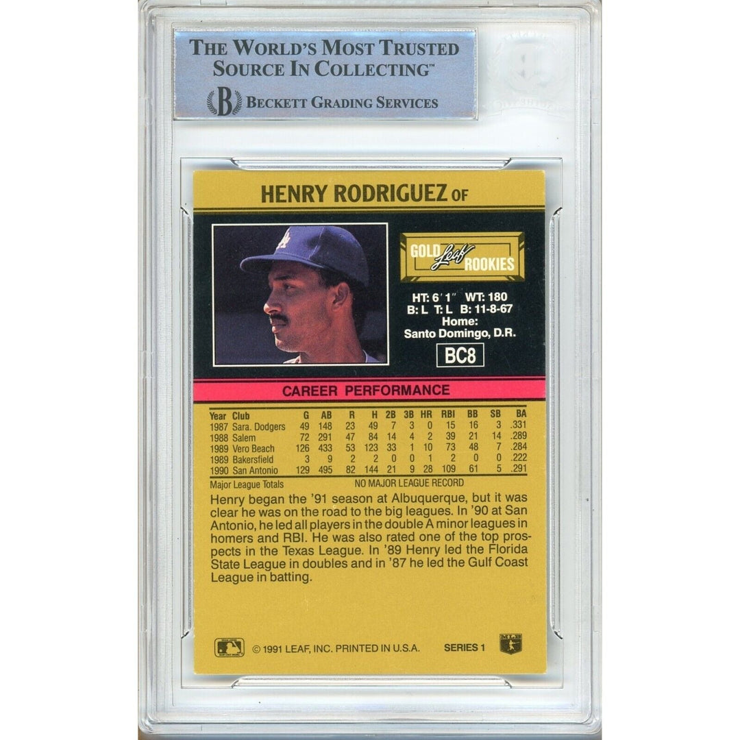 Henry Rodriguez Los Angeles Dodgers Signed 1991 Leaf Gold Rookies Card BAS Auth Auto