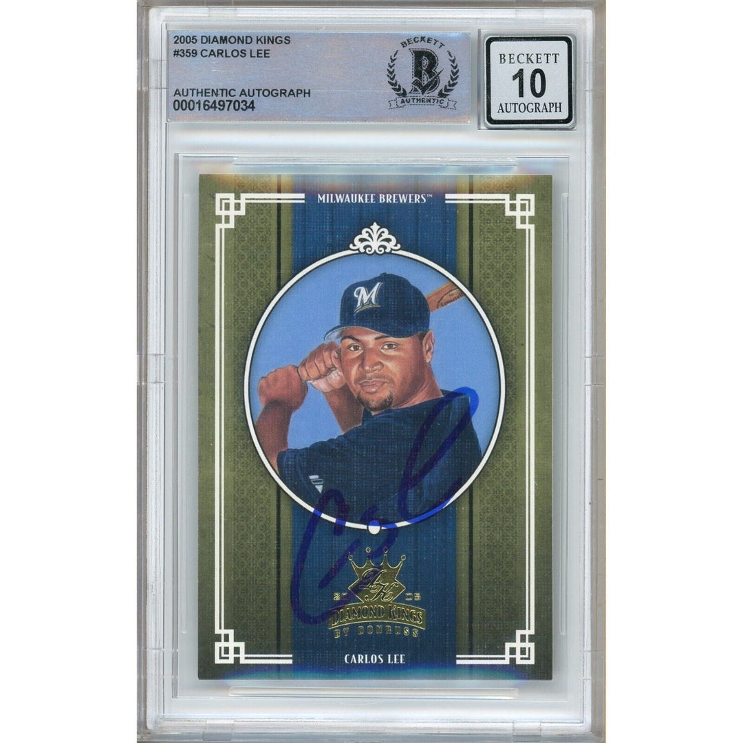 Carlos Lee Milwaukee Brewers Signed 2005 Diamond Kings Card BGS Auto 10 Graded Slab