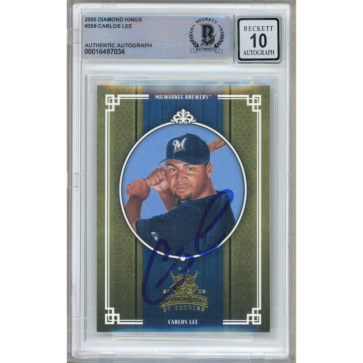 Carlos Lee Milwaukee Brewers Signed 2005 Diamond Kings Card BGS Auto 10 Graded Slab