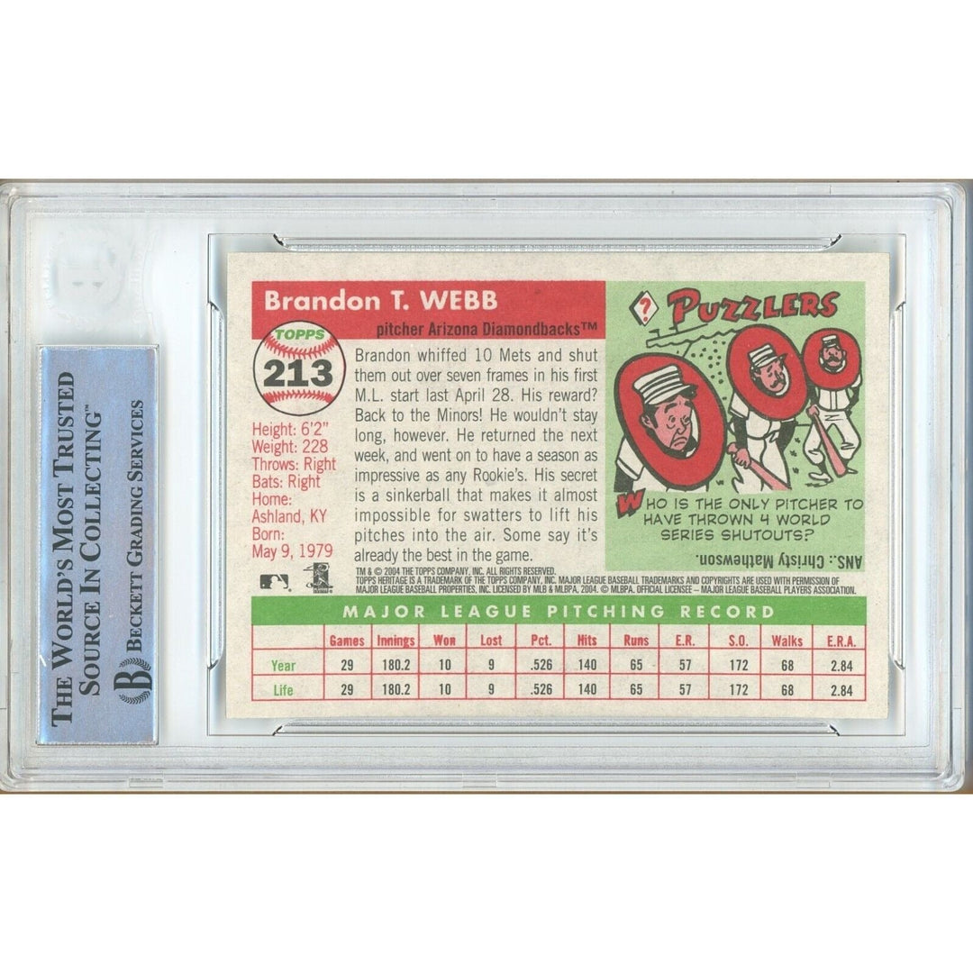 Brandon Webb AZ Diamondbacks Signed 2004 Topps Heritage Card Beckett Auth Auto Slab