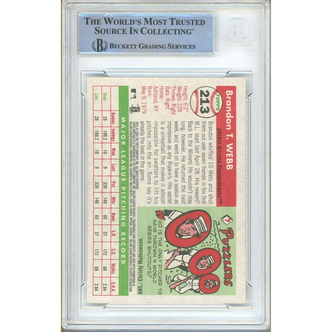 Brandon Webb AZ Diamondbacks Signed 2004 Topps Heritage Card Beckett Auth Auto Slab
