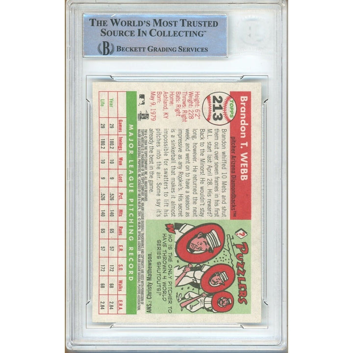 Brandon Webb AZ Diamondbacks Signed 2004 Topps Heritage Card Beckett Auth Auto Slab