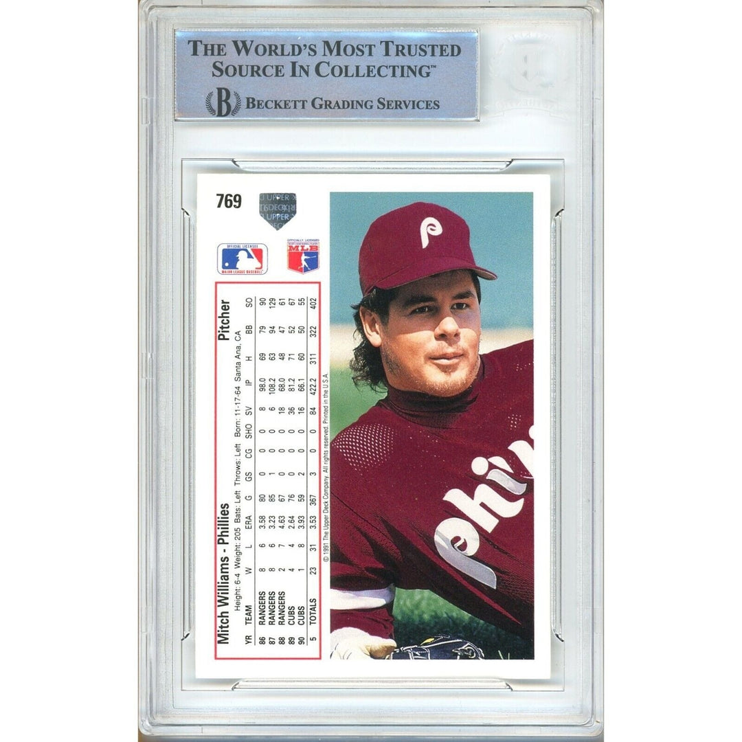 Mitch Williams Philadelphia Phillies Signed 1991 Upper Deck Baseball Card Beckett Auth Auto