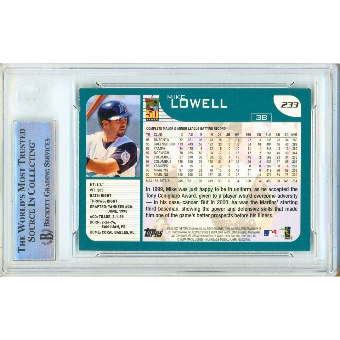Mike Lowell Florida Marlins Signed 2001 Topps Baseball Card Beckett Authentic Auto Slab