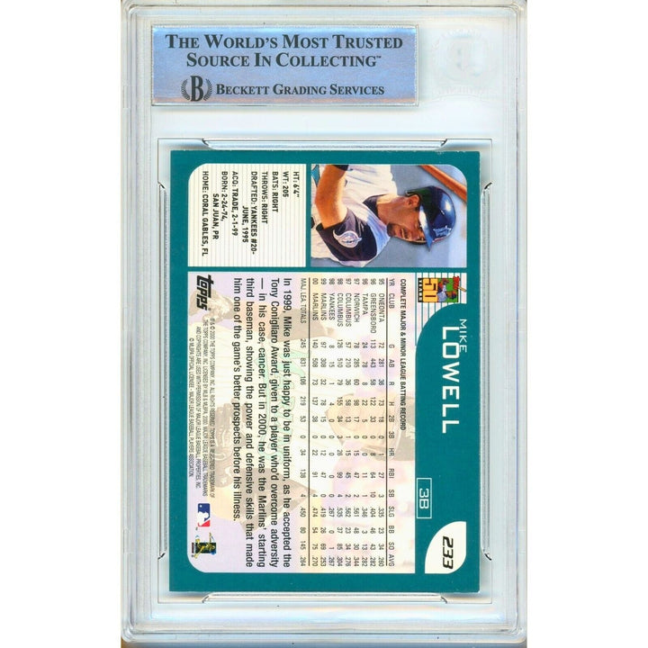 Mike Lowell Florida Marlins Signed 2001 Topps Baseball Card Beckett Authentic Auto Slab