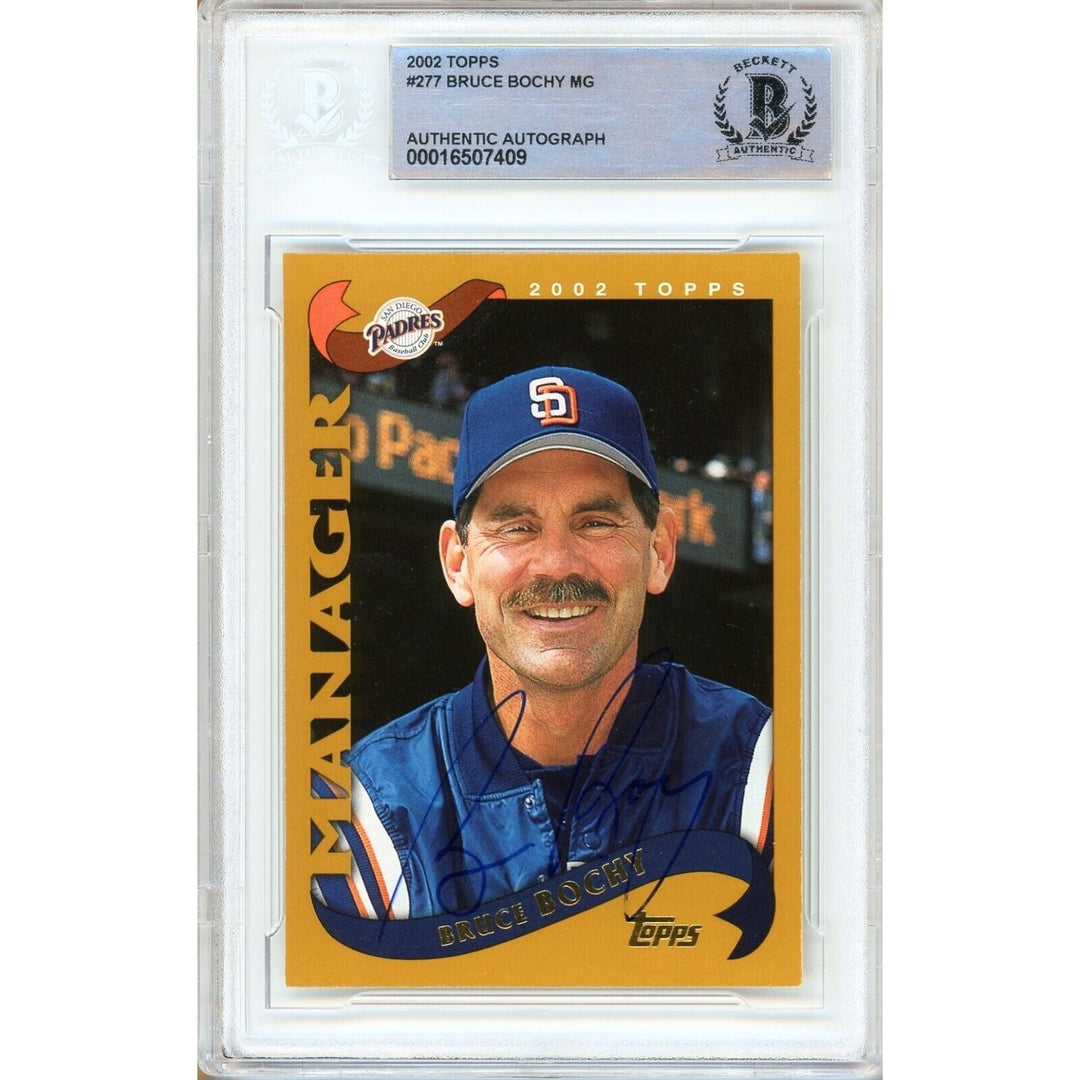 Bruce Bochy San Diego Padres Signed 2002 Topps Baseball Card BAS Auth Auto Slab