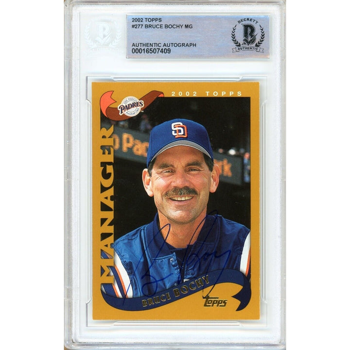 Bruce Bochy San Diego Padres Signed 2002 Topps Baseball Card BAS Auth Auto Slab
