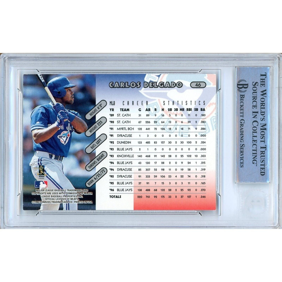 Carlos Delgado Toronto Blue Jays Signed 1997 Donruss Baseball Card BAS Auth Auto Slab