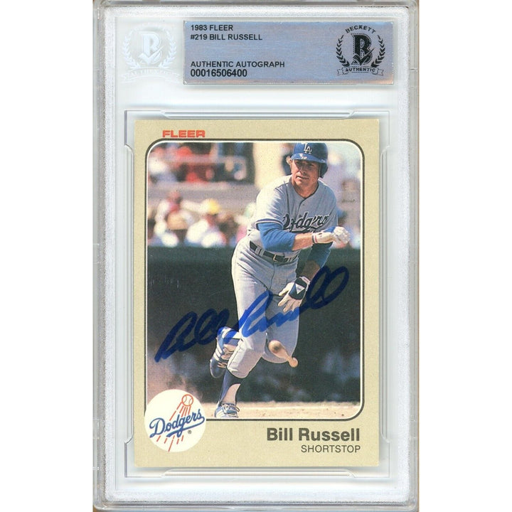 Bill Russell Los Angeles Dodgers Signed 1983 Fleer Baseball Card Beckett Auth Auto Slab