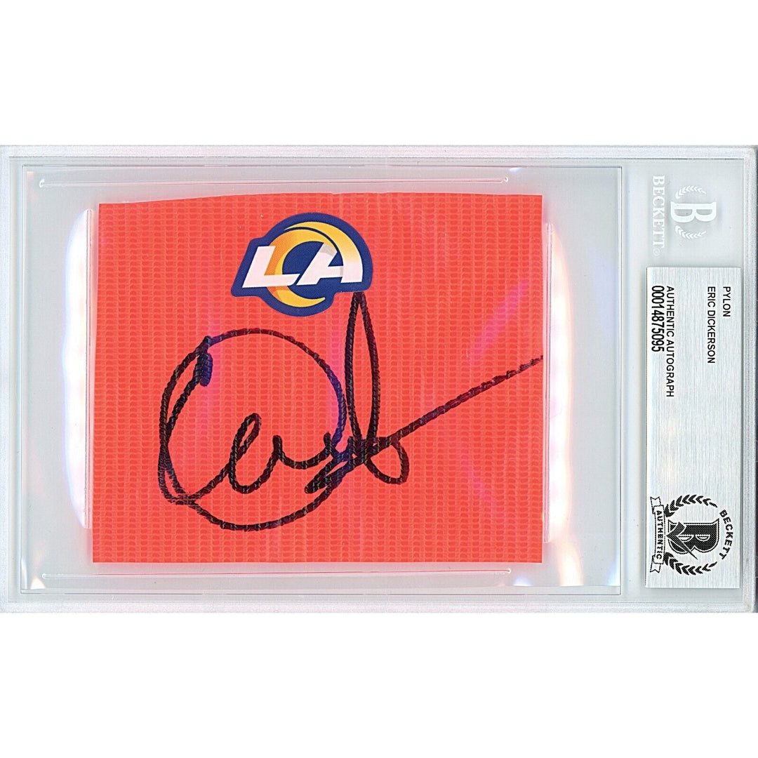 Eric Dickerson Los Angeles Rams Signed Football Pylon Cut Beckett Authentic Auto Slab LA