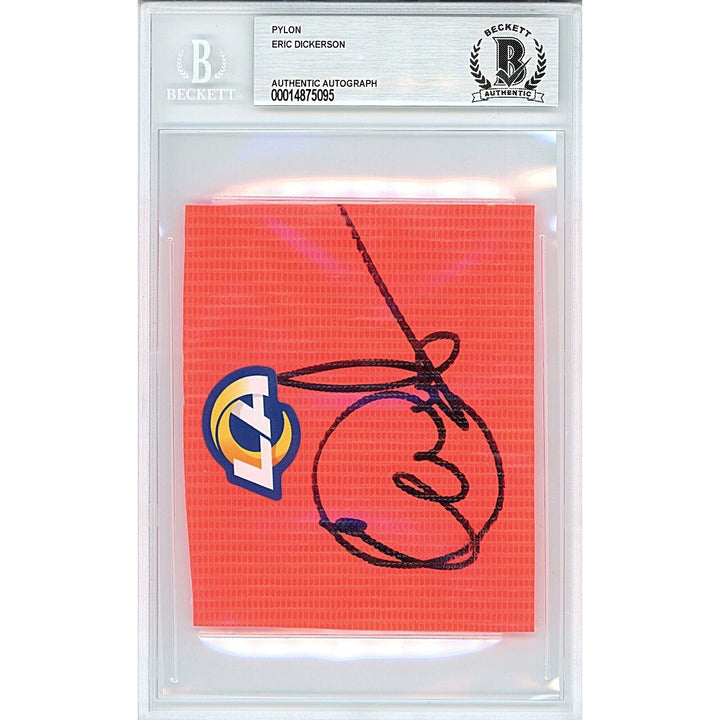 Eric Dickerson Los Angeles Rams Signed Football Pylon Cut Beckett Authentic Auto Slab LA