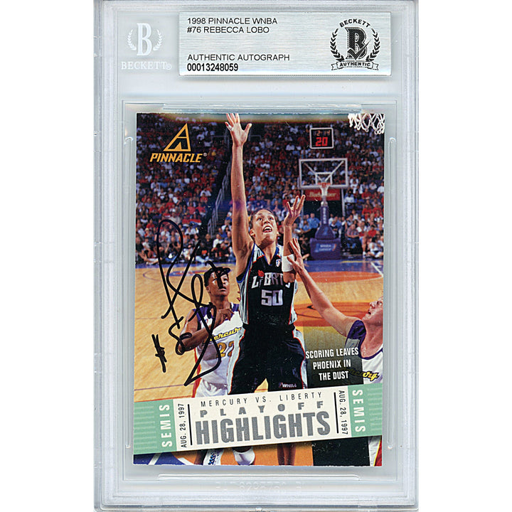 Rebecca Lobo Signed New York Liberty 1998 Pinnacle WNBA Basketball Card Beckett Slab