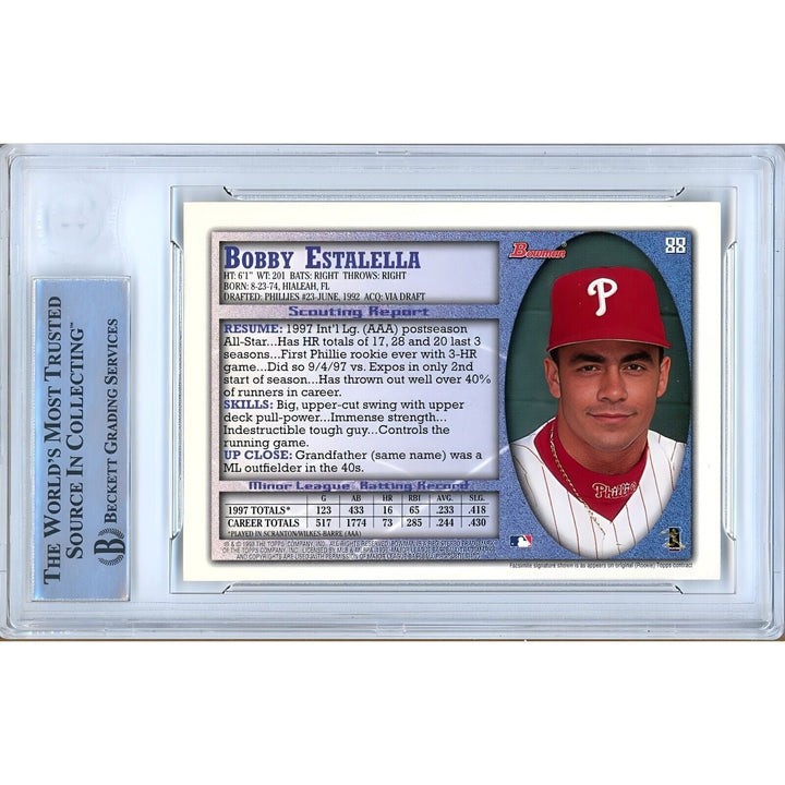Bobby Estalella Phillies Signed 1998 Bowman Baseball Card Beckett Authentic Auto Slab
