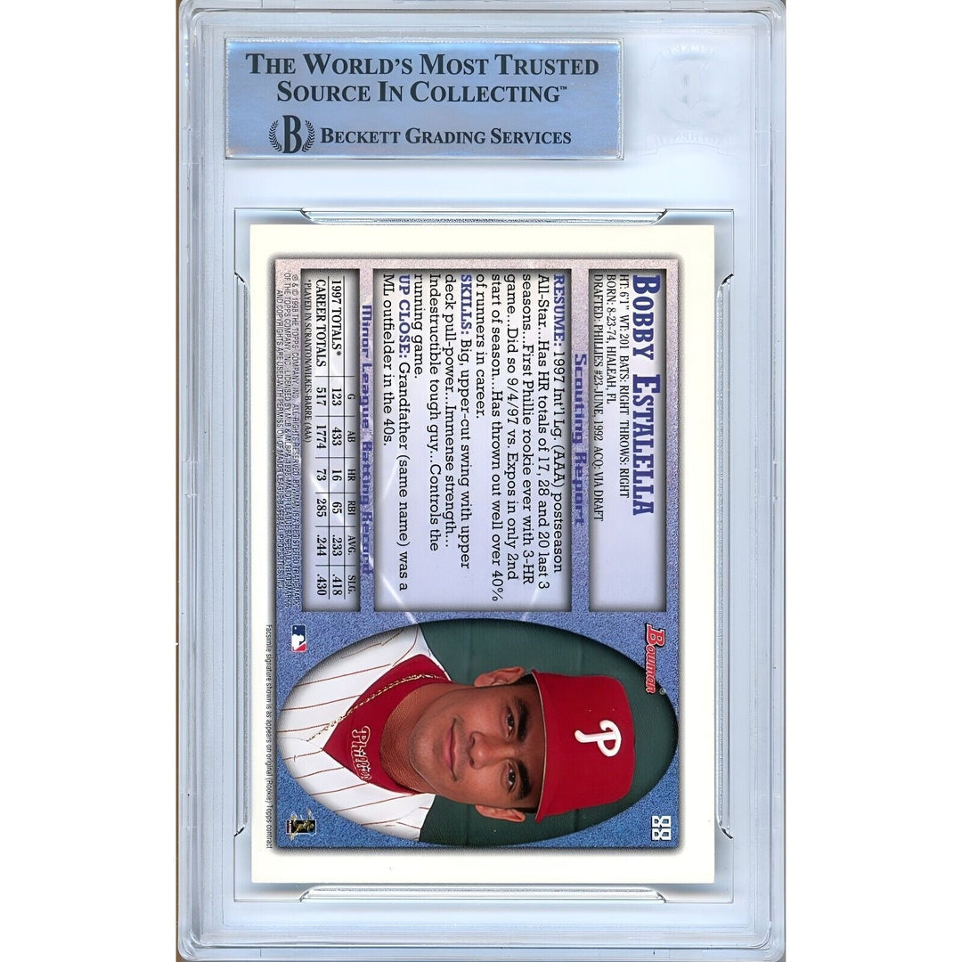 Bobby Estalella Phillies Signed 1998 Bowman Baseball Card Beckett Authentic Auto Slab