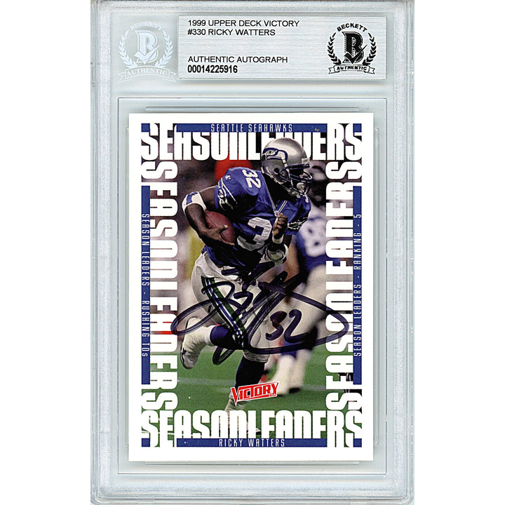 Ricky Watters Signed Seattle Seahawks 1999 Upper Deck Victory Football Card Beckett Slab