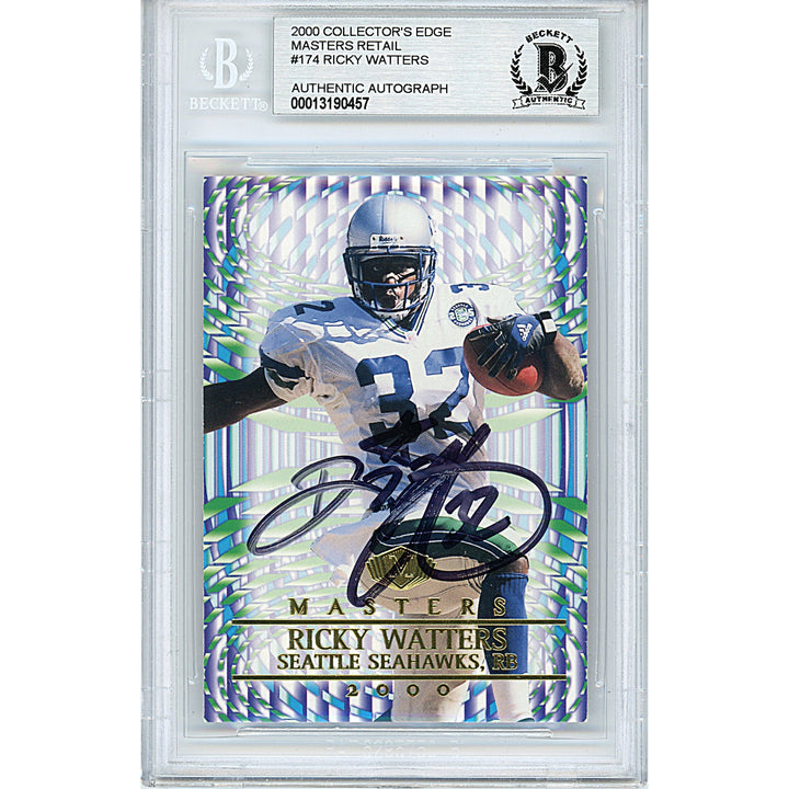 Ricky Watters Signed Seattle Seahawks 2000 Collectors Edge Masters Football Card Beckett Slab