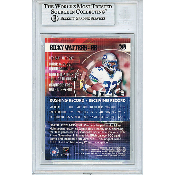 Ricky Watters Signed Seattle Seahawks 2000 Topps Finest Football Card Beckett Auth Slab