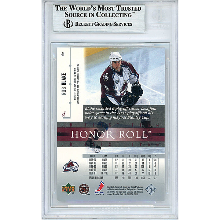 Rob Blake Signed Colorado Avalanche 2001-02 Upper Deck Hockey Card Beckett Auth Slab