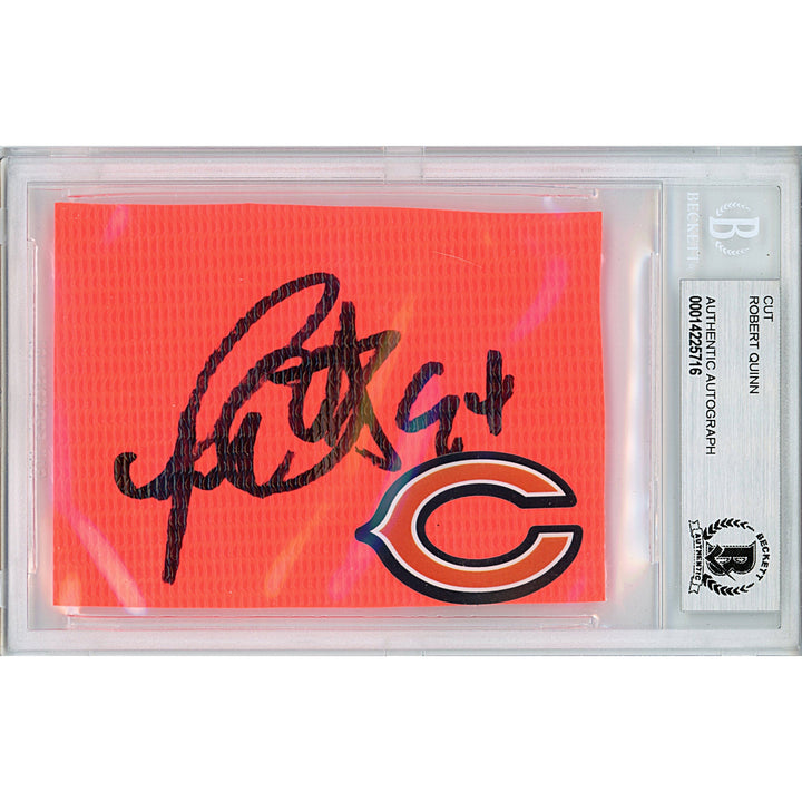 Robert Quinn Signed Chicago Bears Football TD Pylon Piece Sig Cut Beckett Auth Auto Slab