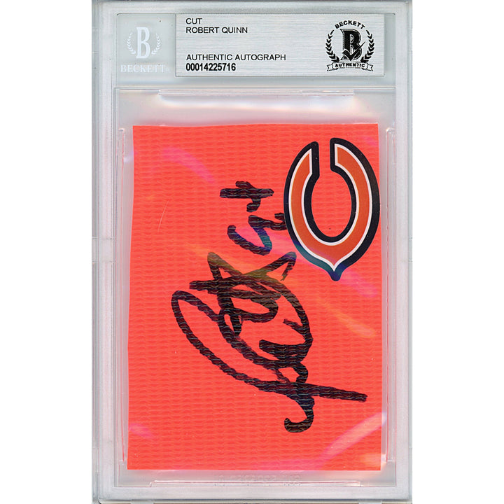 Robert Quinn Signed Chicago Bears Football TD Pylon Piece Sig Cut Beckett Auth Auto Slab