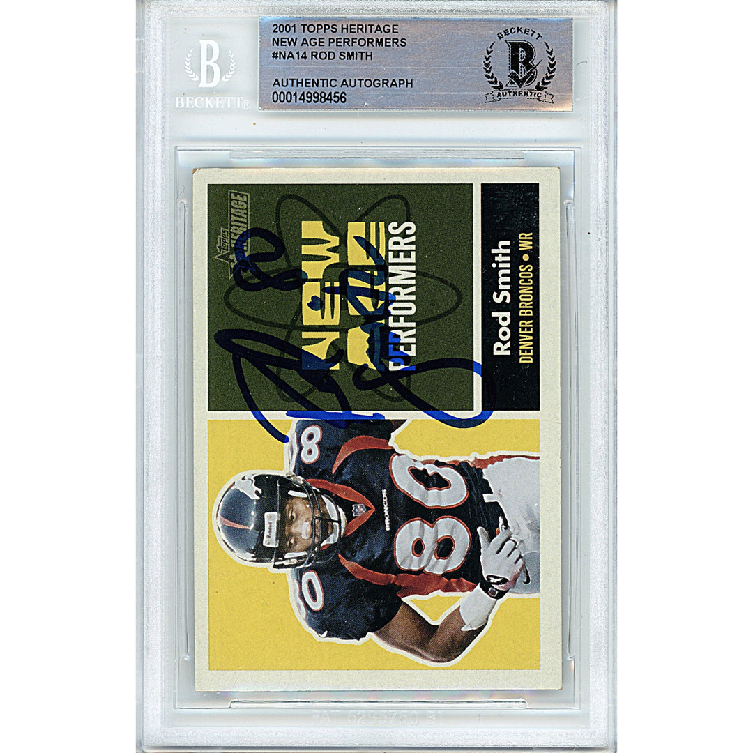 Rod Smith Signed Denver Broncos 2001 Topps Heritage Football Card Beckett Auth Auto Slab