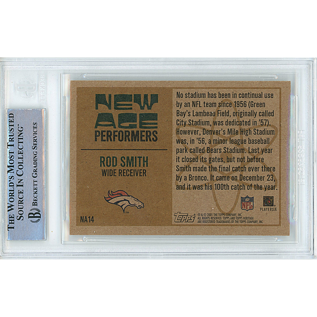 Rod Smith Signed Denver Broncos 2001 Topps Heritage Football Card Beckett Auth Auto Slab