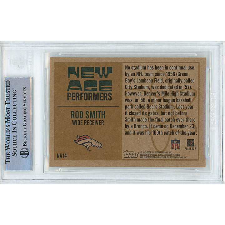 Rod Smith Signed Denver Broncos 2001 Topps Heritage Football Card Beckett Auth Auto Slab