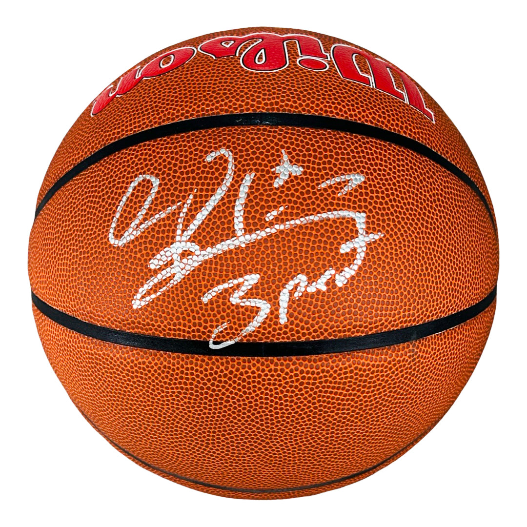 Dennis Rodman Signed 3 Peat Inscription Chicago Bulls Wilson NBA Team Logo Basketball (JSA)