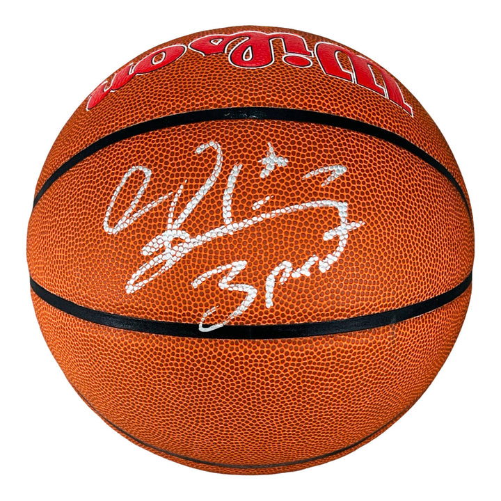 Dennis Rodman Signed 3 Peat Inscription Chicago Bulls Wilson NBA Team Logo Basketball (JSA)