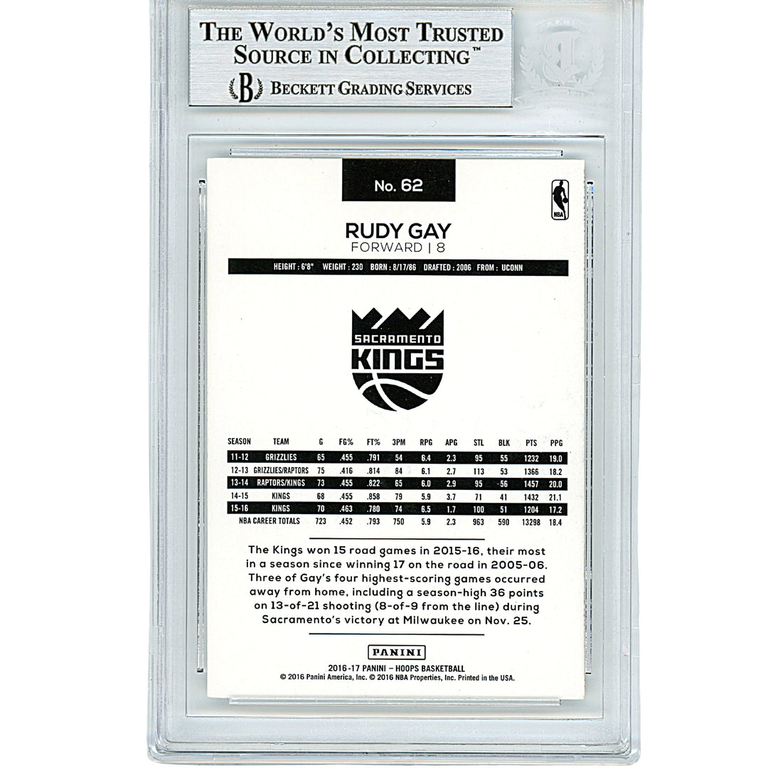Rudy Gay Signed Sacramento Kings 2016-17 NBA Hoops Basketball Card Beckett Slab