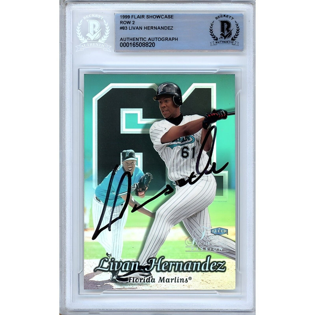 Livan Hernandez Miami Marlins Signed 1999 Flair Baseball Card Beckett Authentic Auto Slab